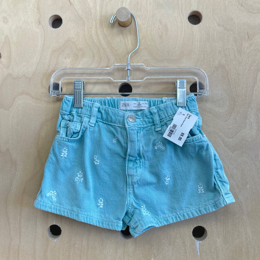 Blue Floral Denim Shorts