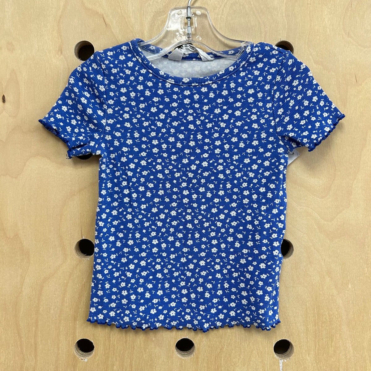 Blue Floral Ribbed Top