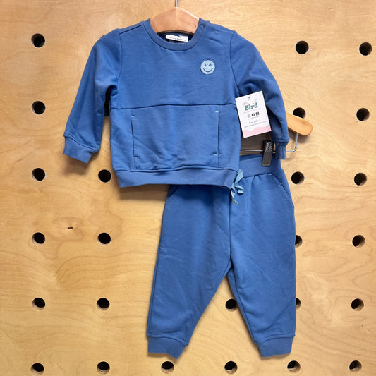 Blue Embroidered Smiley Outfit
