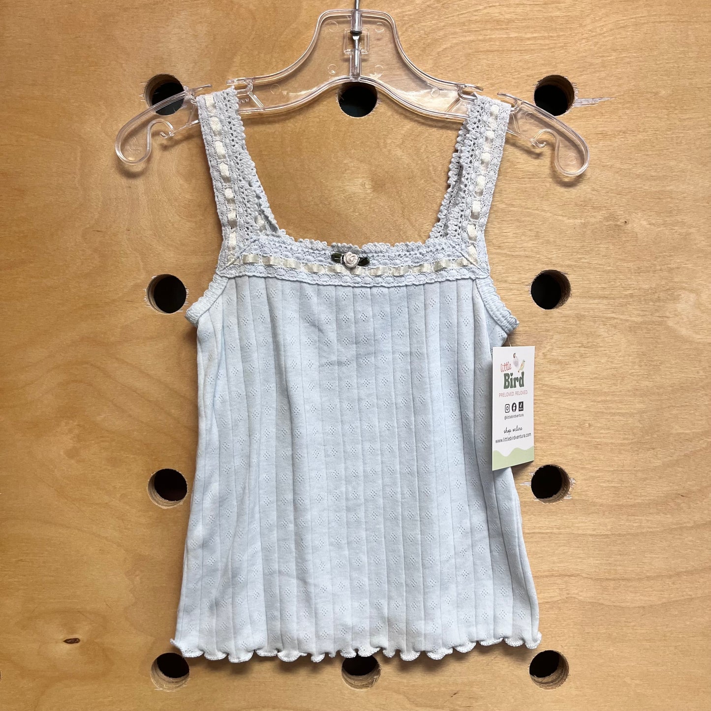 Blue Pointelle Rose Tank