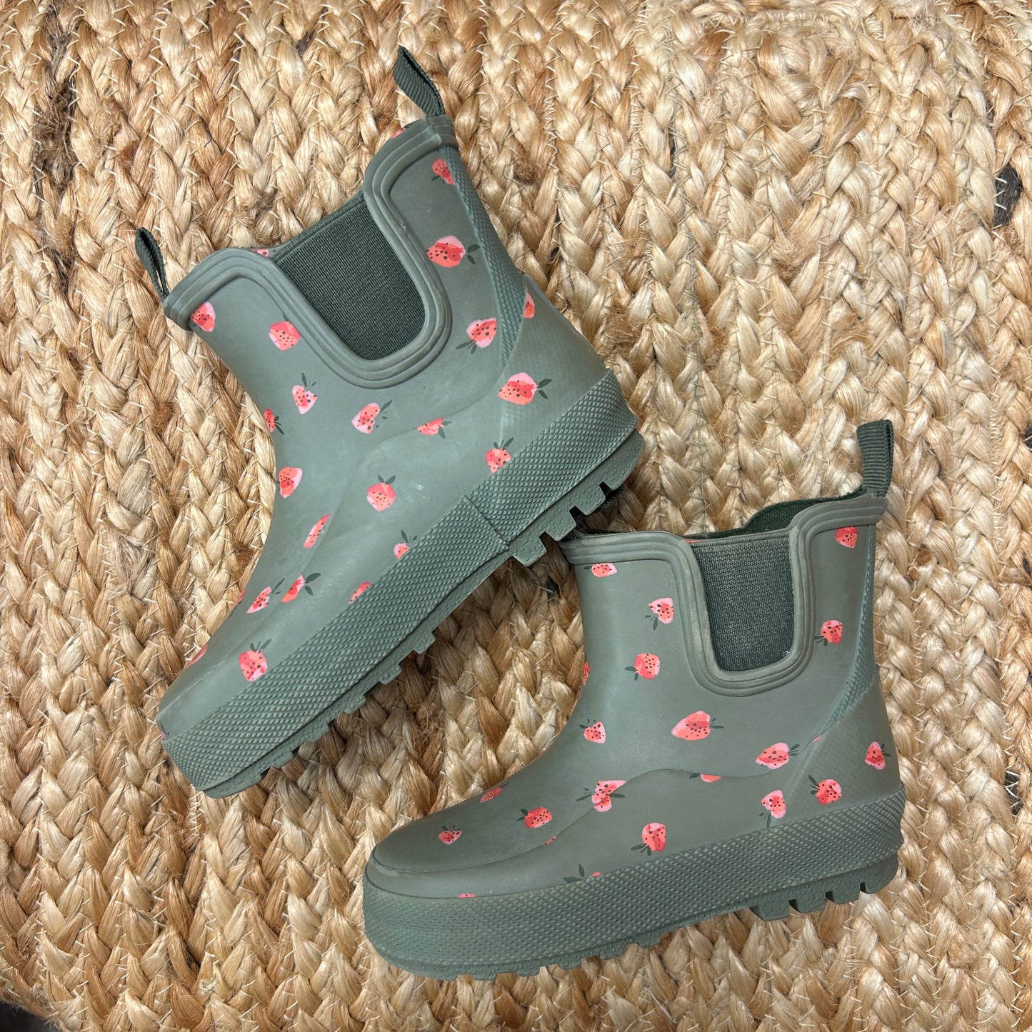 Strawberry Print Green Rain Boots
