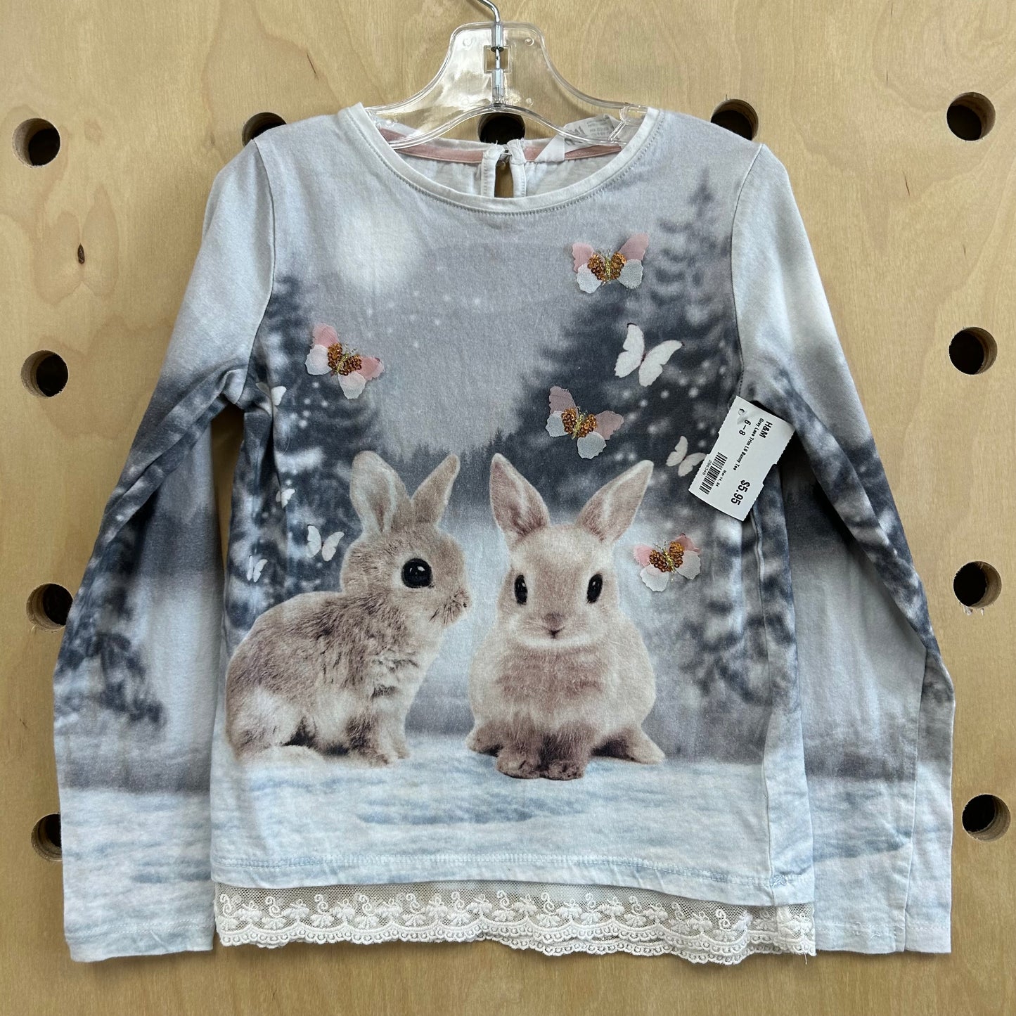 Grey Lace Trim LS Bunny Tee