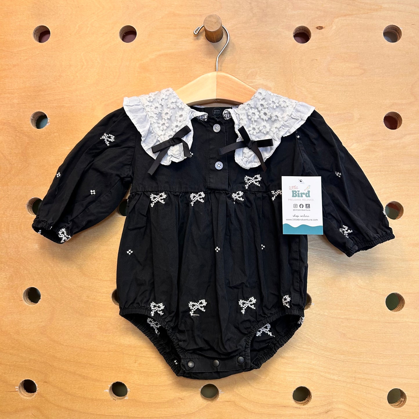 Black Embroidered Bows/Lace Romper