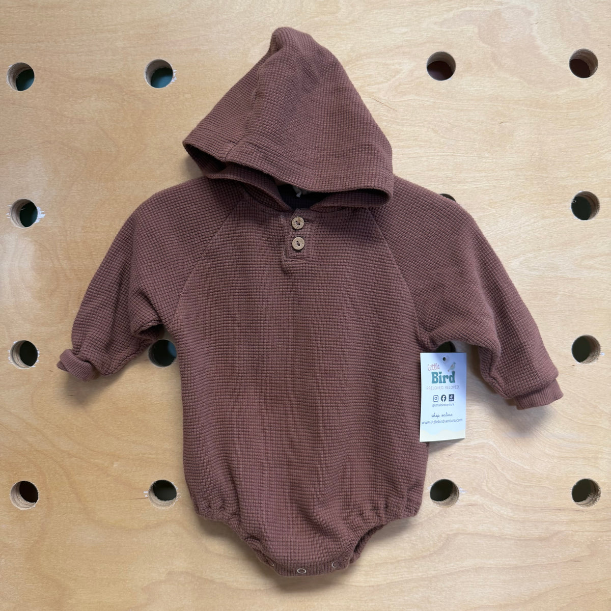 Brown Waffle Knit Hooded Romper