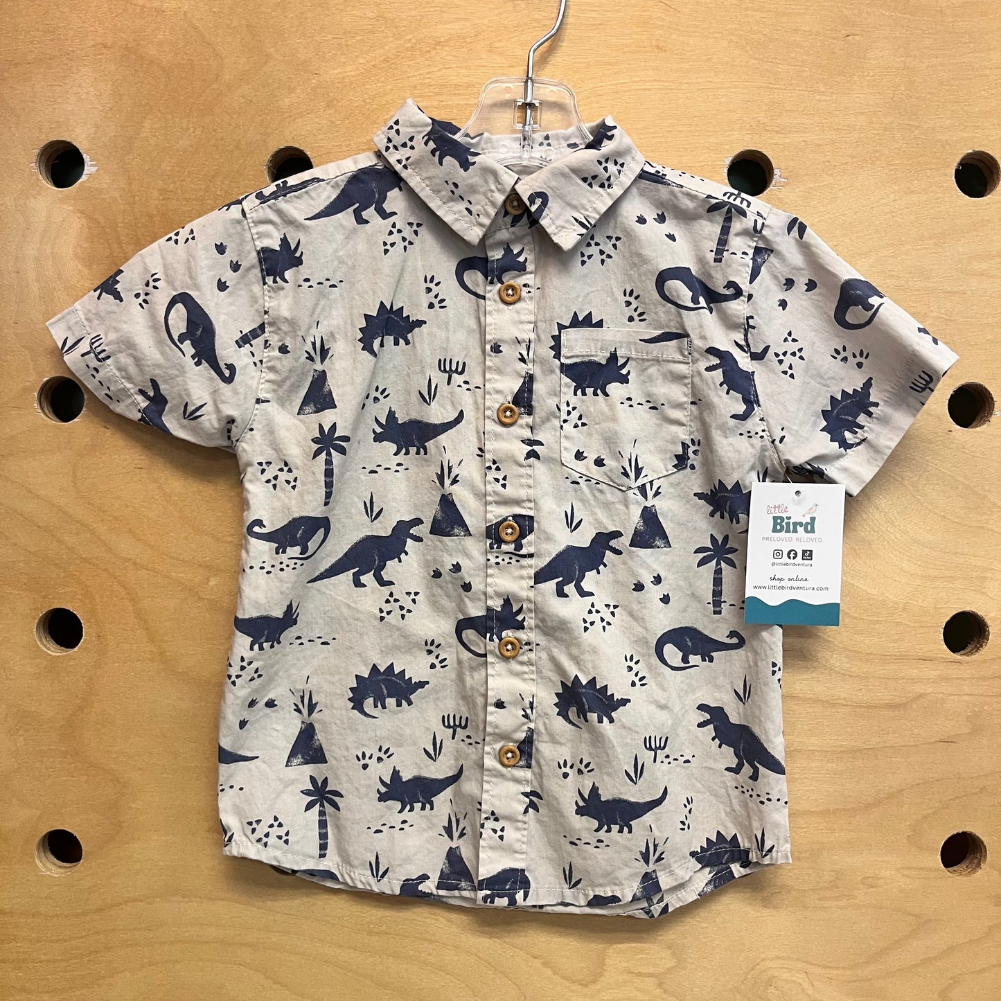 Blue/White Dino Volcano Button Up