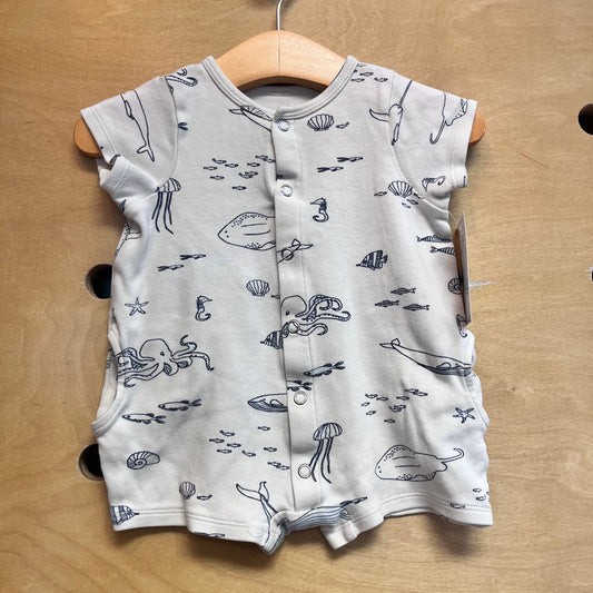 Organic White/Navy Sea Life Romper