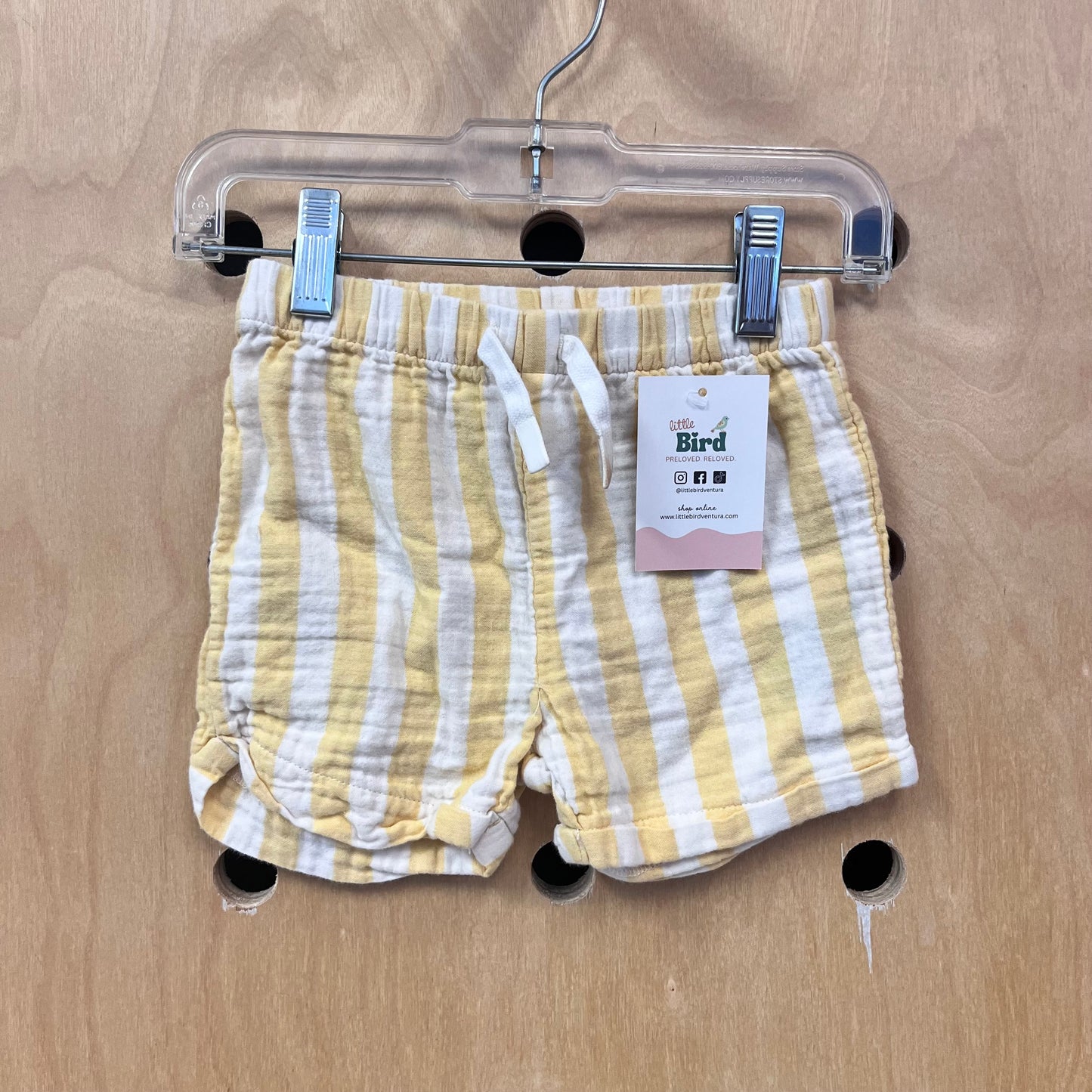 Yellow Striped Cotton Shorts