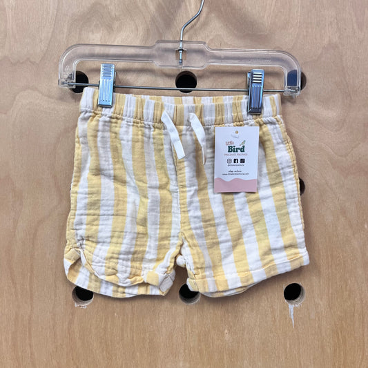 Yellow Striped Cotton Shorts