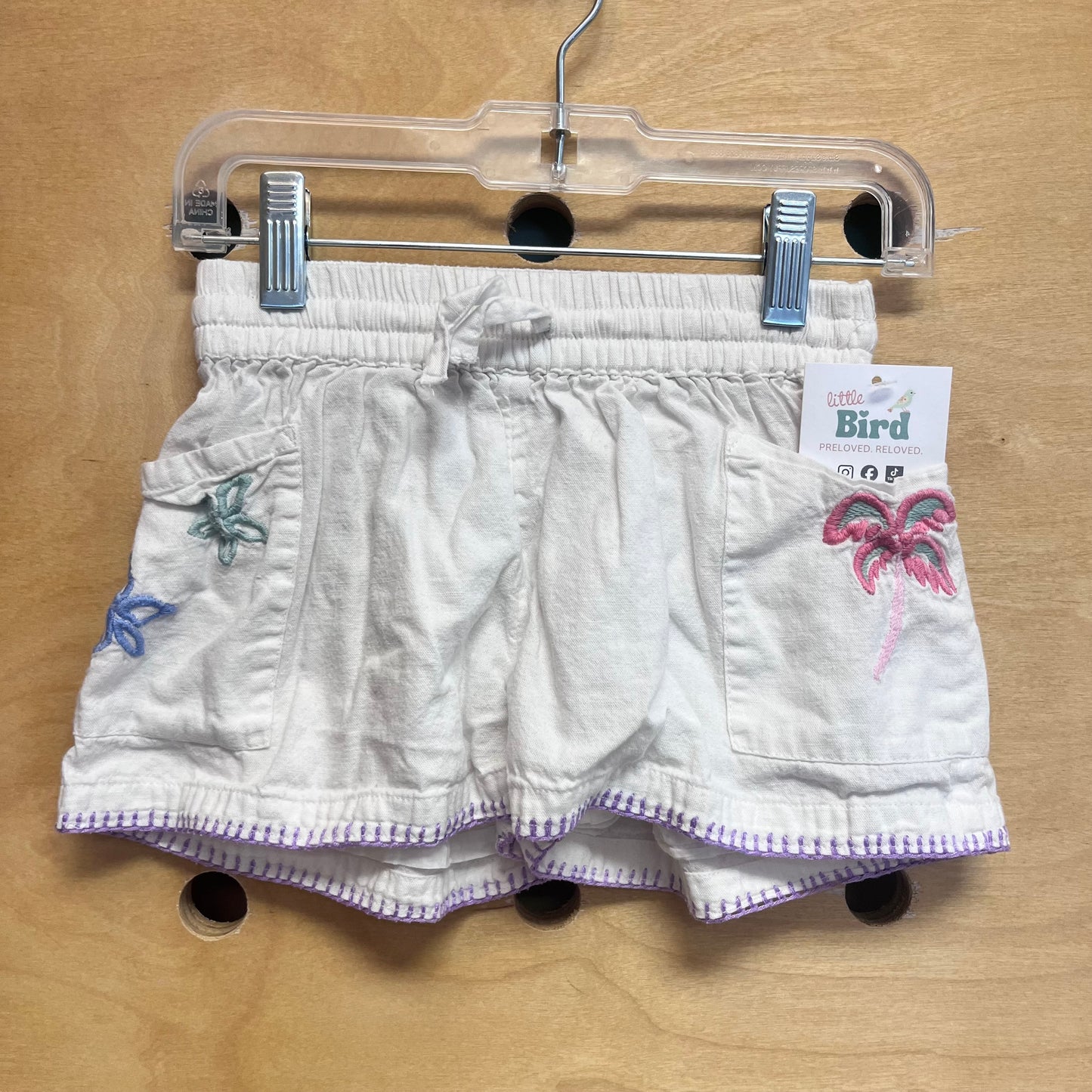 White Embroider Palm Shorts