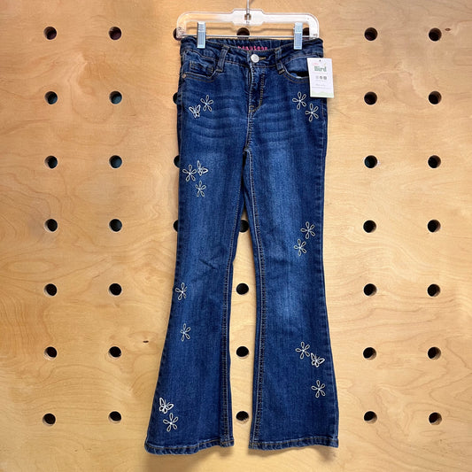 Embroider Flower Flare Leg Denim Pants