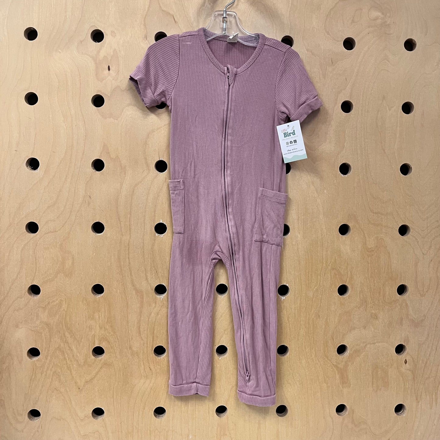 Pink Ribbed Modal Zip Romper