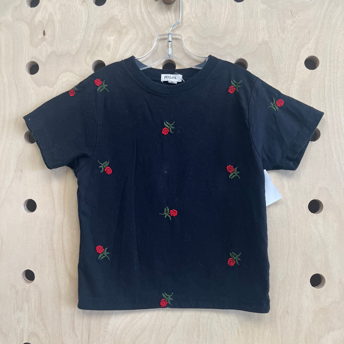 Black Embroidered Rose Top