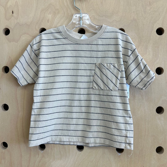 Cream & Grey Striped Pocket Tee
