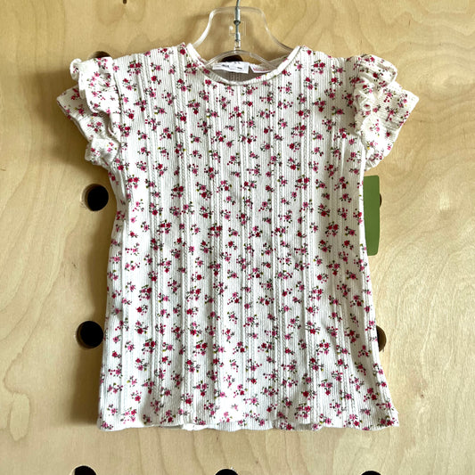 Cream & Pink Floral Ruffle Sleeve Tee