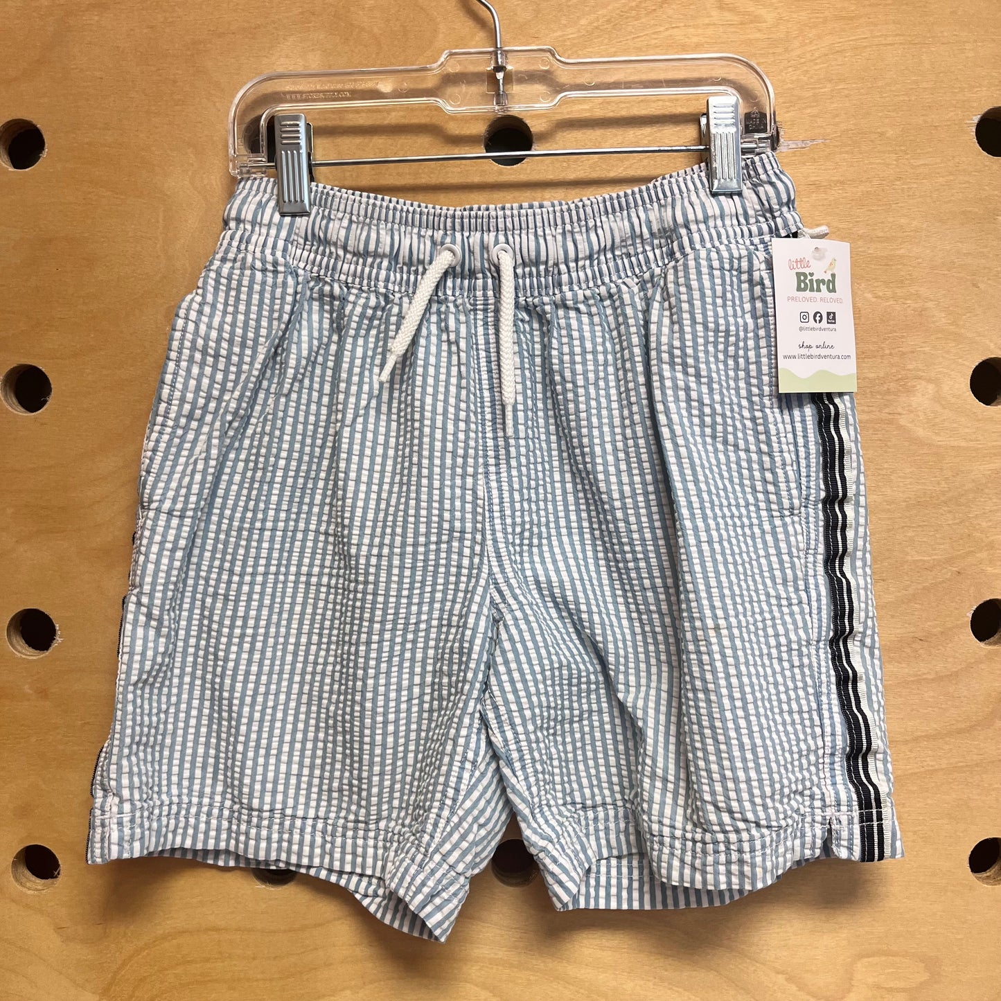 Blue Srtiped Seersucker Swim Trunks