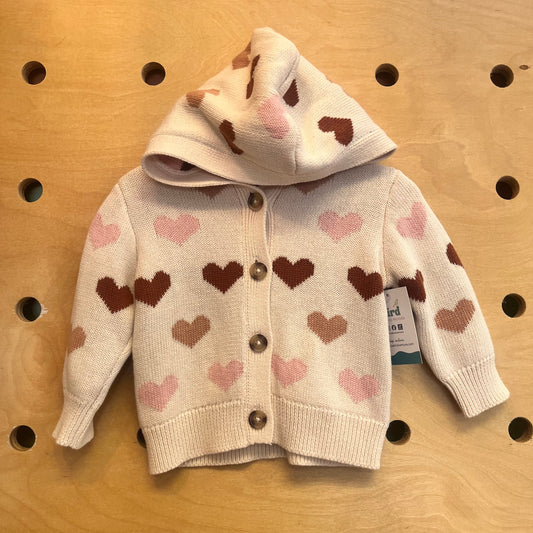 White/Brown Hearts Knit Sweater