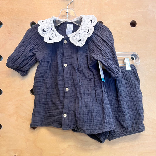 Grey Gauze Lace Collar Outfit