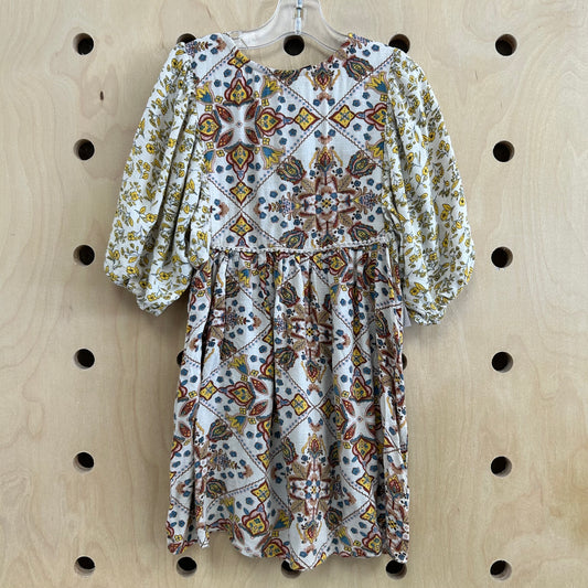 Cream Floral Peasant Dress