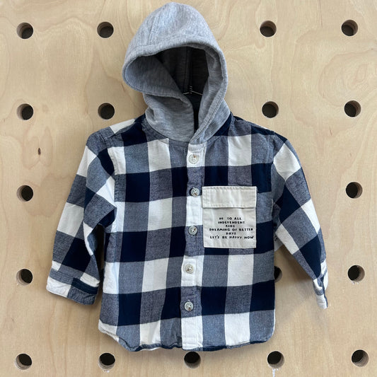 Blue & WHite Plaid Flannel Hoodie