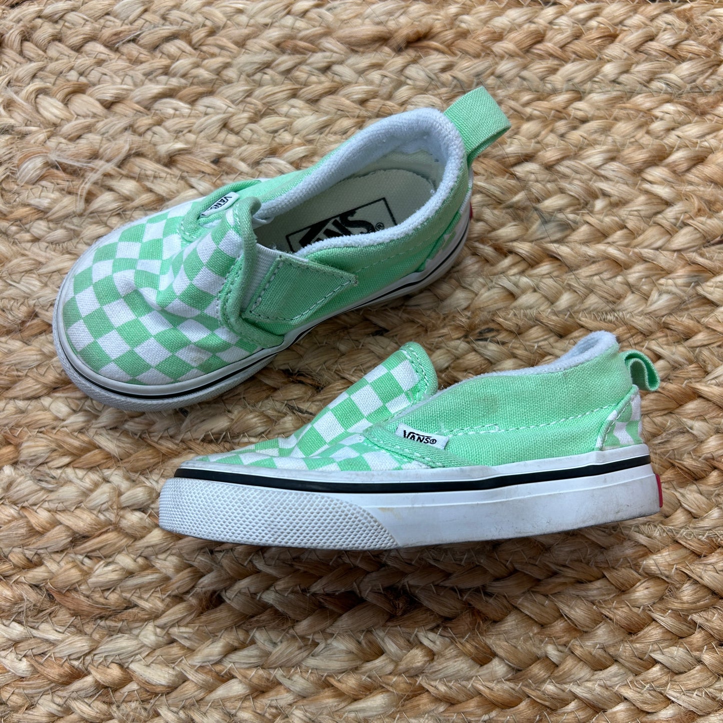 Green Checkered Slip-On Sneakers
