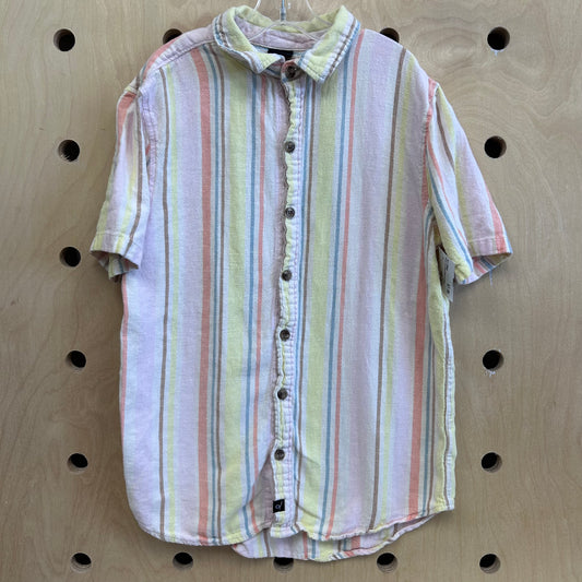 Striped Linen Blend Button Up Shirt