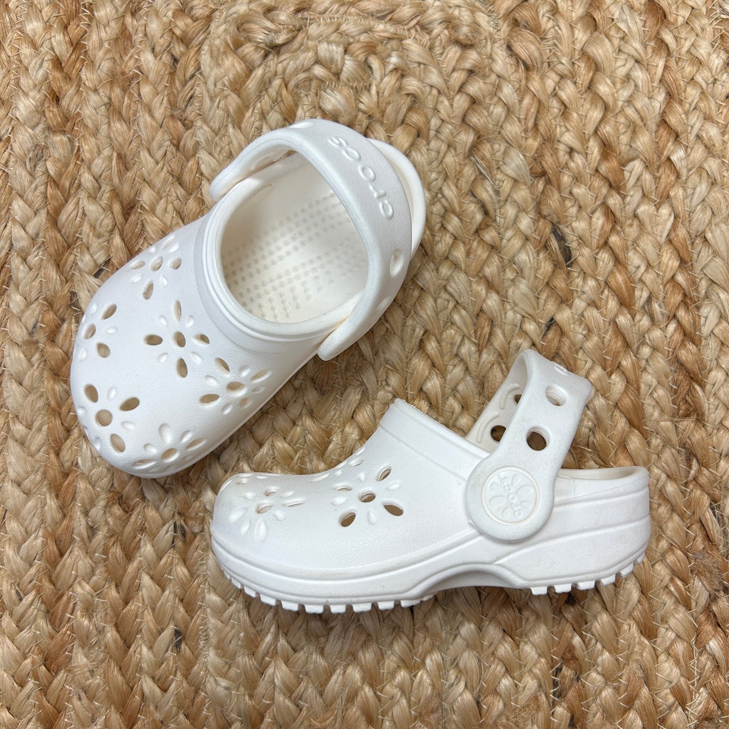 White Floral Cut Out Clogs