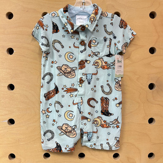 Blue Western Bamboo Romper