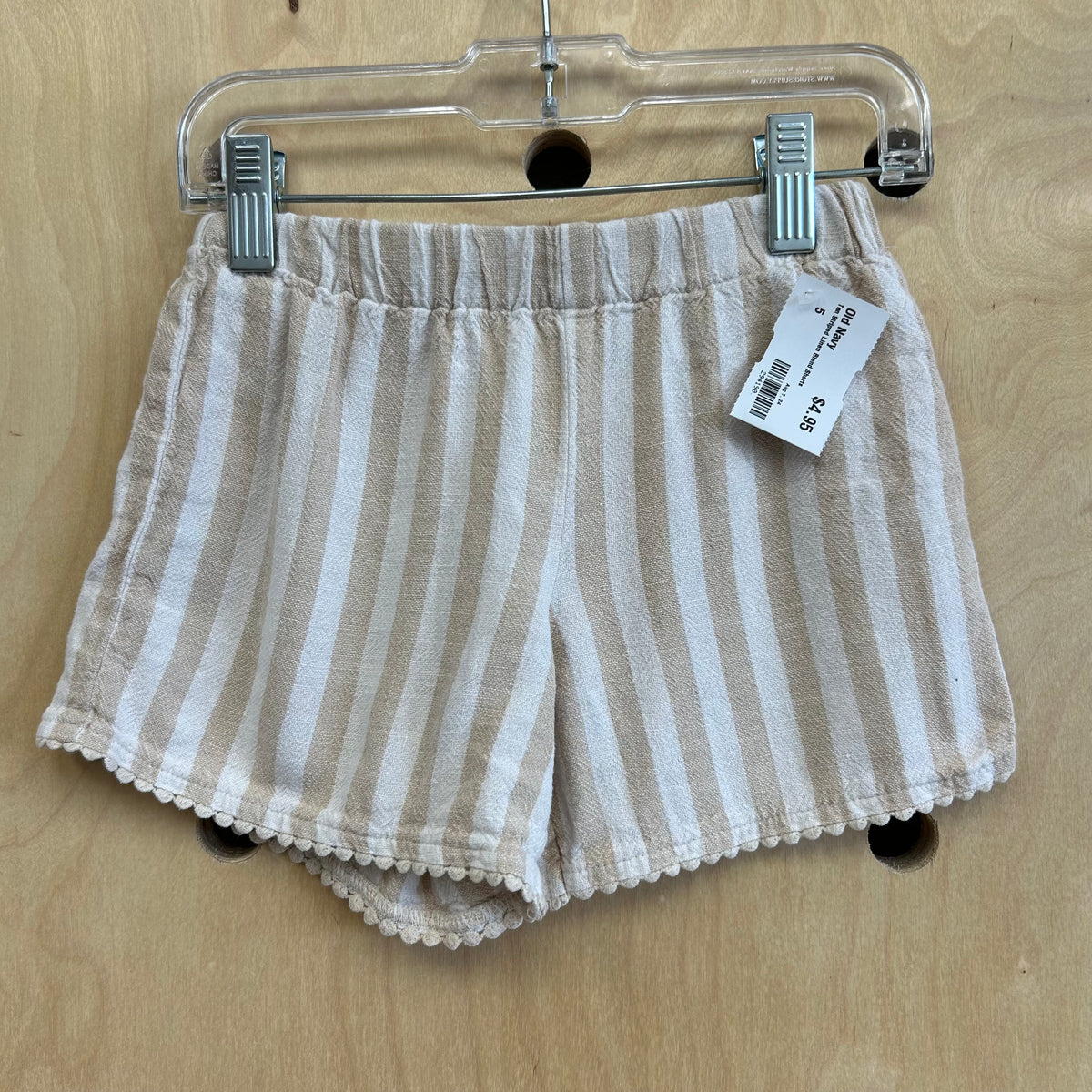Tan Striped Linen Blend Shorts