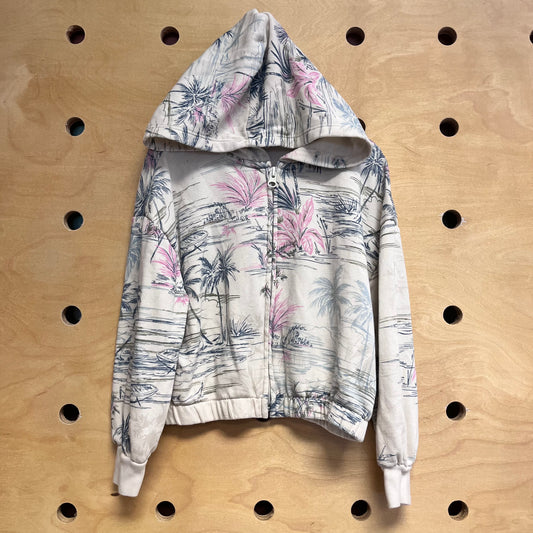 Cream/Blue Palm Tree Zip Hoodie