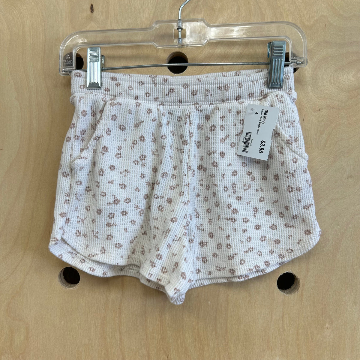 Cream Floral Waffle Shorts