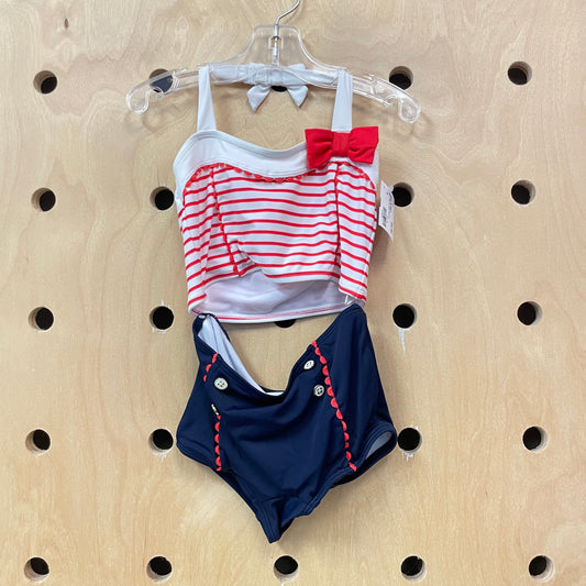 Red + Navy 2pc Sailor Swimsuit
