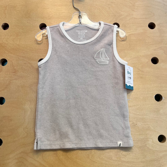 Grey Embroidered Sailboat Tank