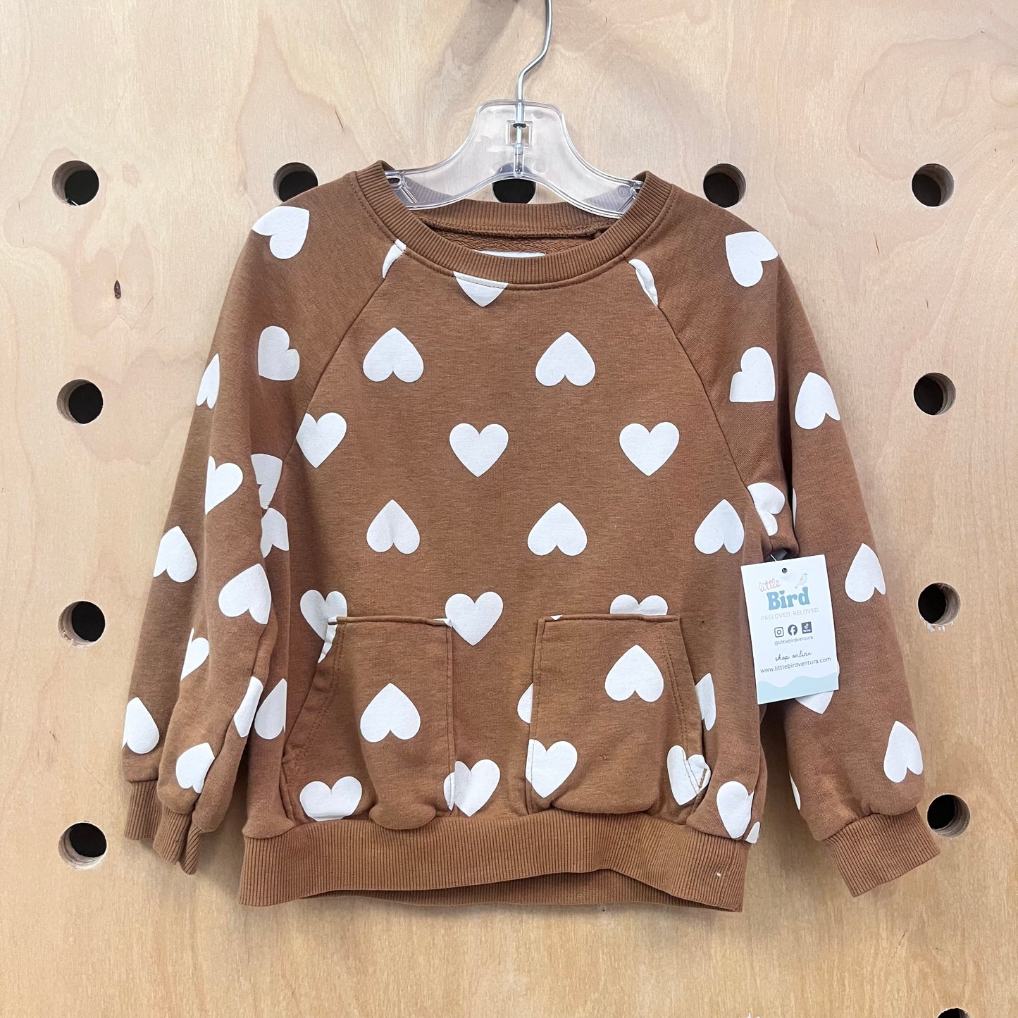 Brown/White Hearts Pocket Pullover