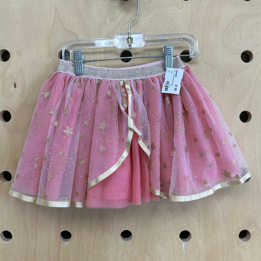 Pink + Gold Glitter Stars Tulle Skirt