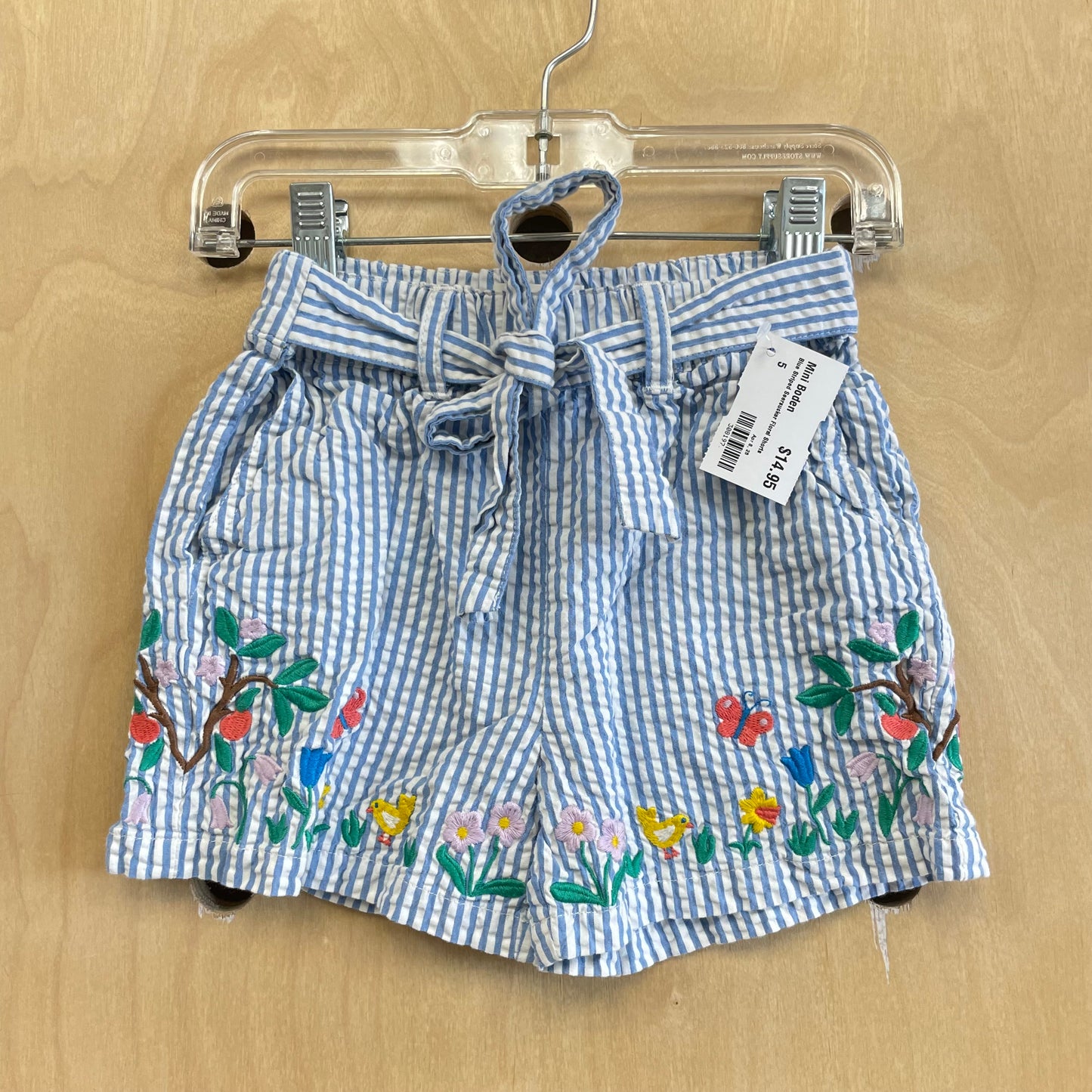 Blue Striped Seersucker Floral Shorts