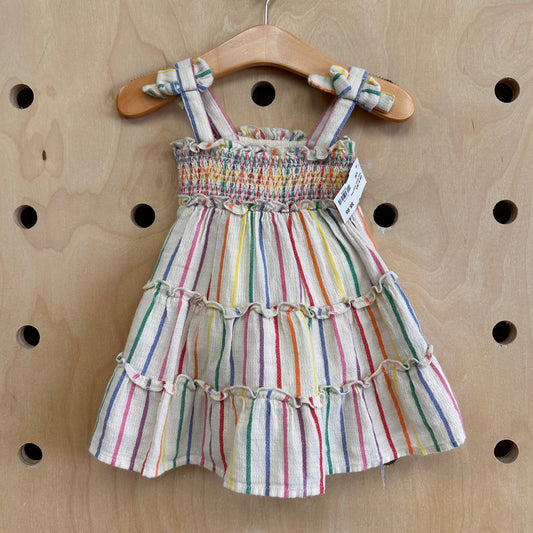 Cream Rainbow Striped Dress