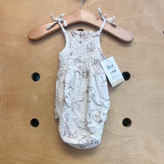 White Smocked Linen Jungle Romper