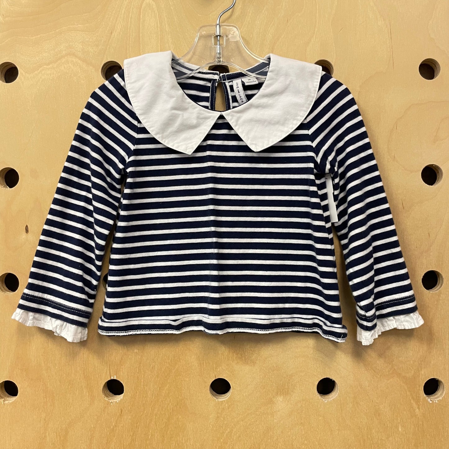 Blue + White Ruffle Trim Top