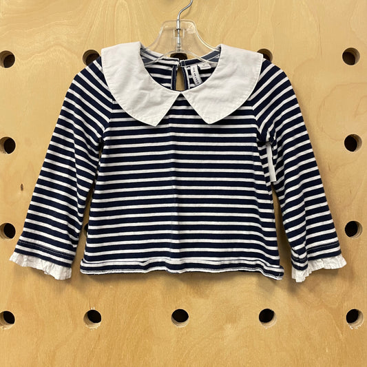 Blue + White Ruffle Trim Top