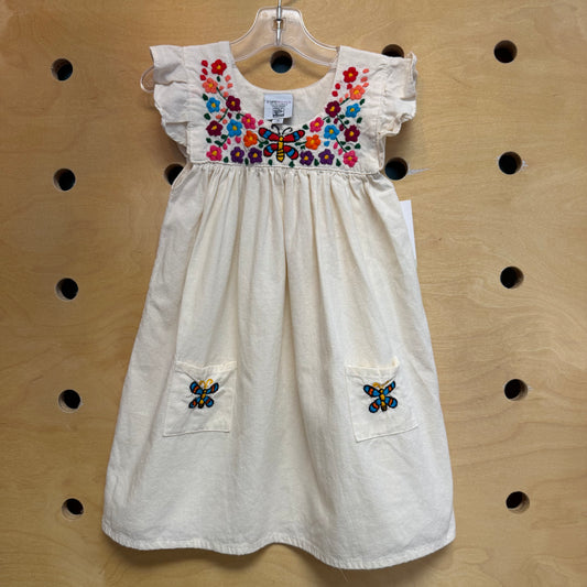Cream Embroider Flower Butterfly Dress