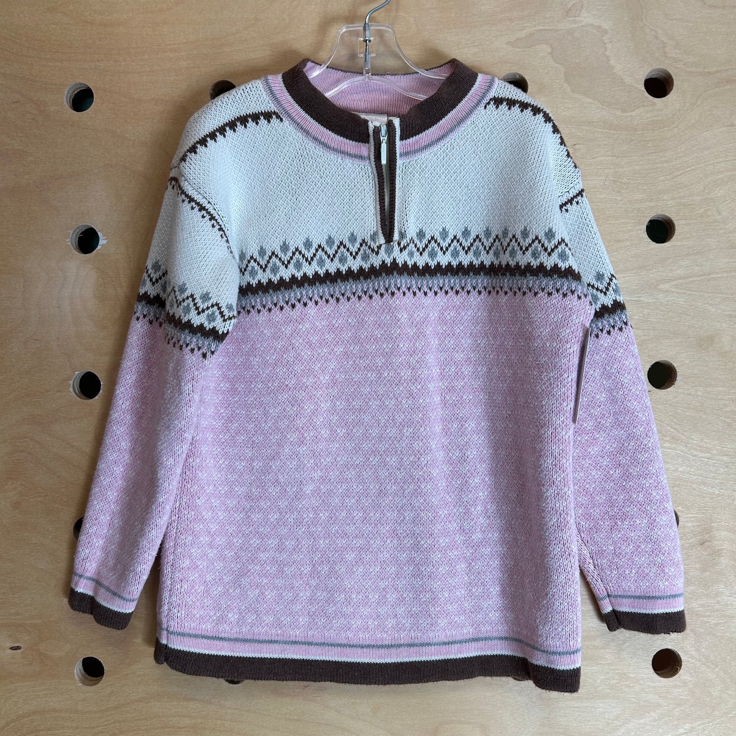 Pink /Brown Knit 1/4 Zip Pullover