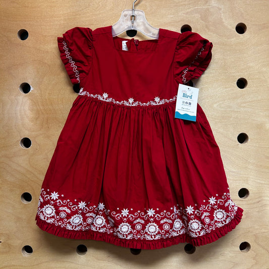 Red & White Embroidered Dress