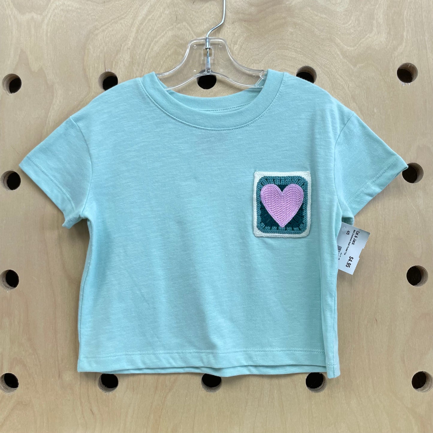 Mint Crocheted Heart Pocket Tee