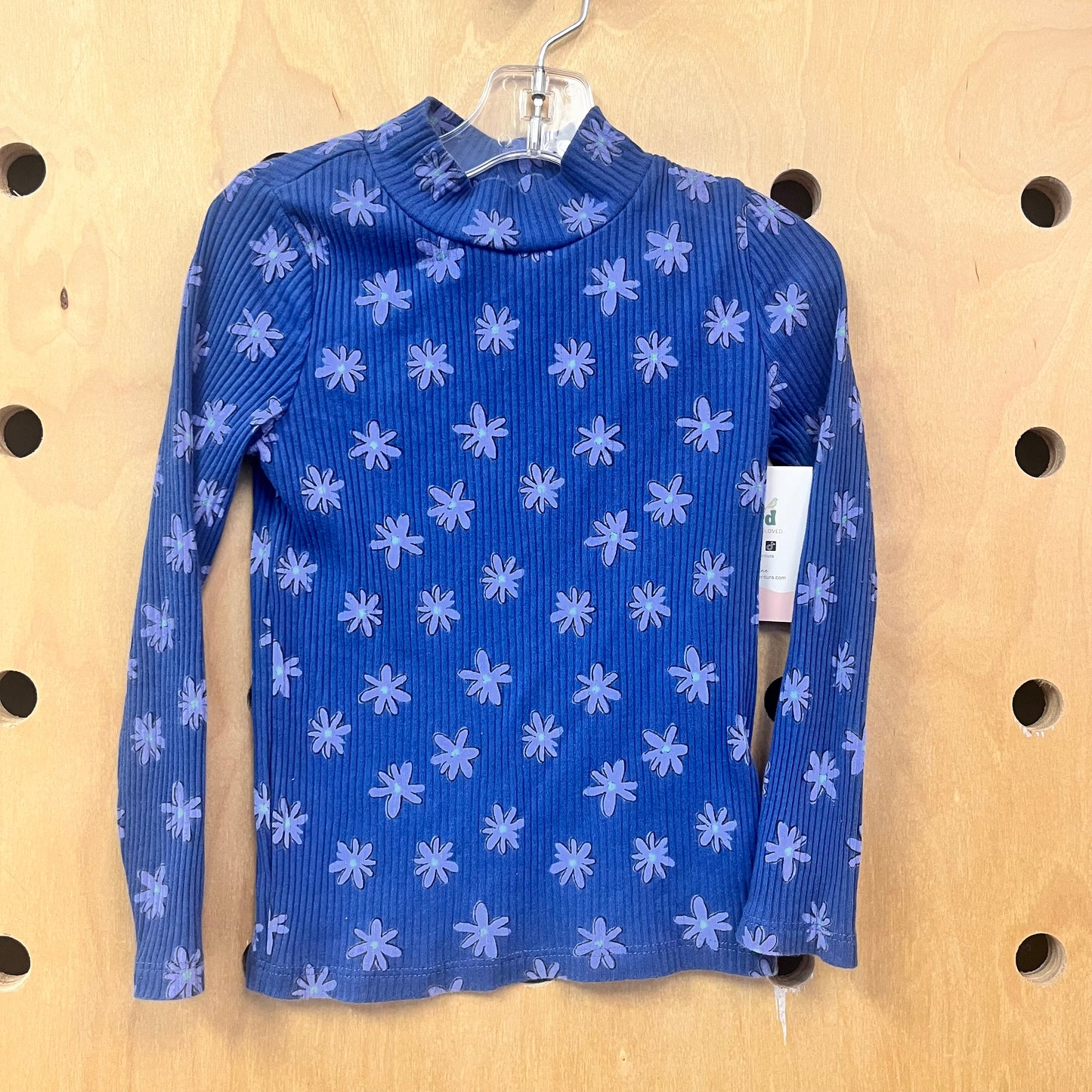 Blue Floral Ribbed Top