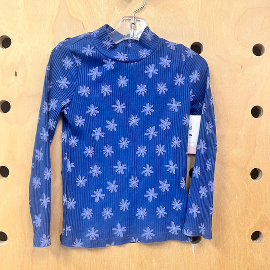 Blue Floral Ribbed Top