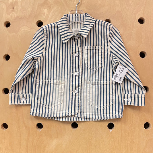 Cream & Blue Striped Denim Jacket