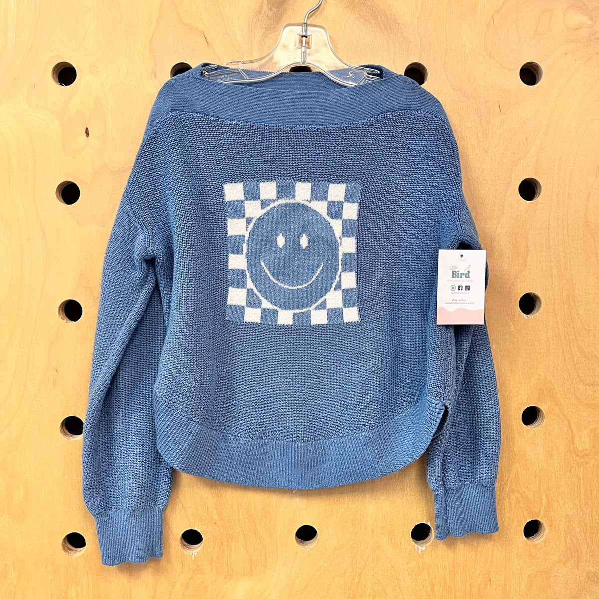 Blue Checkered Smiley Sweater
