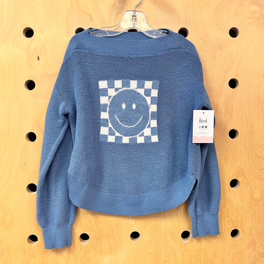 Blue Checkered Smiley Sweater
