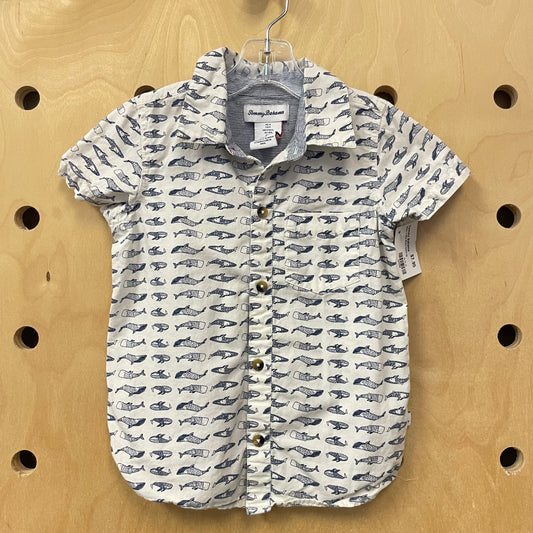 White + Blue Whales Button Up