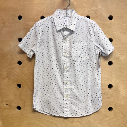 White & Blue Squares Button Up